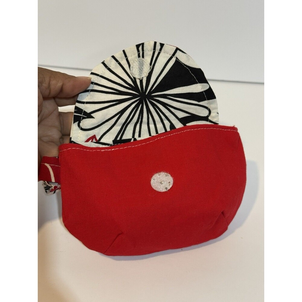 Handmade Red Wristlet Coin Purse Floral Lined Snap Closure Small Pouch - Picture 6 of 12
